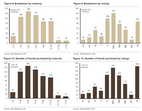 Breakdown by country of risk, by sector, by maturity, by ratings; Number of bonds purchased by country of risk, by sector