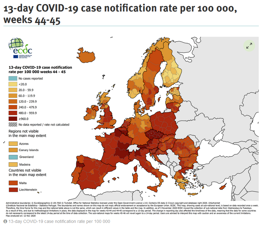 13-day COVID-19 case notification rate per 100 000
