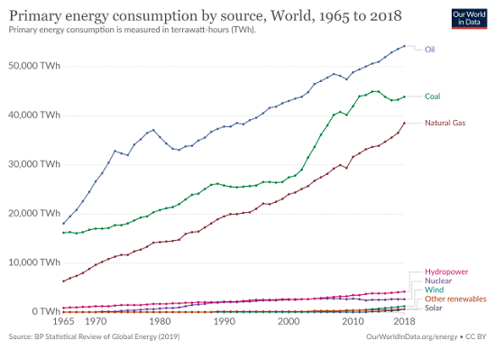Primary energy consumption by source, 1965-2018